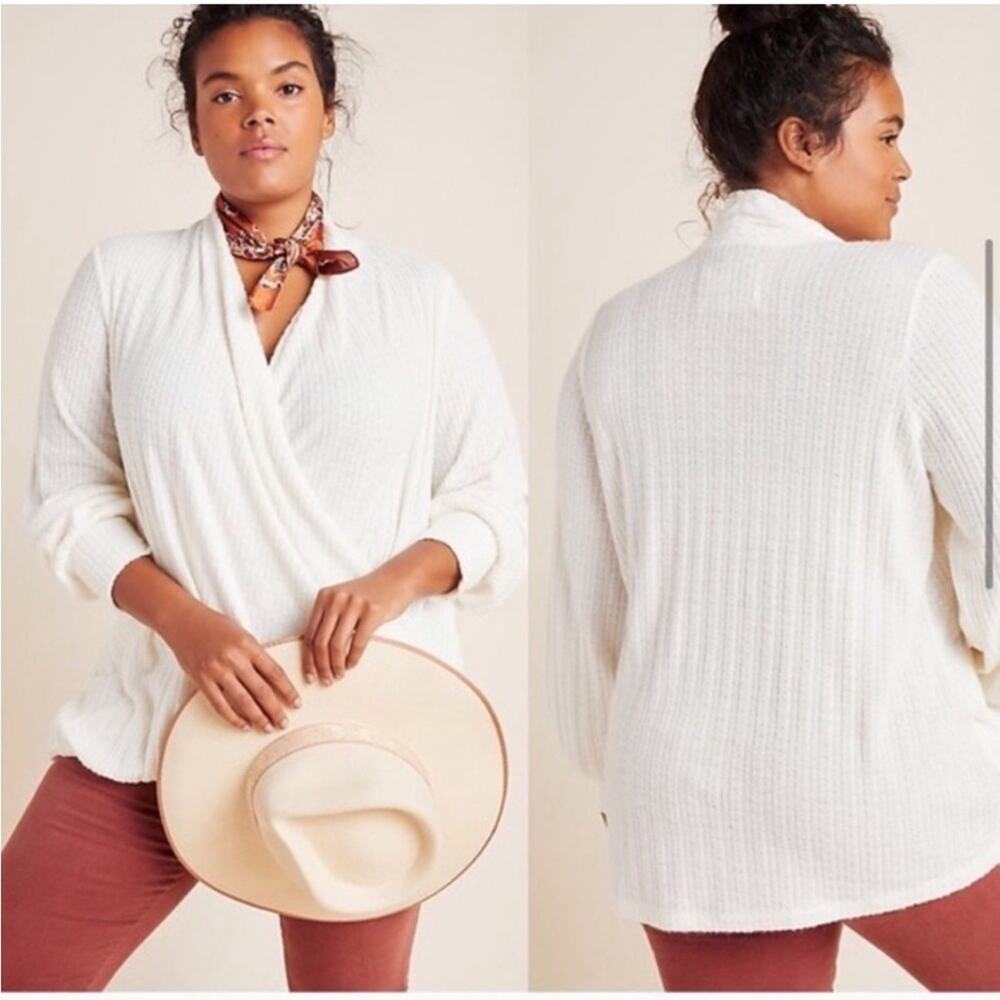 Anthropologie Maeve off white knit wrap front top size Extra Small